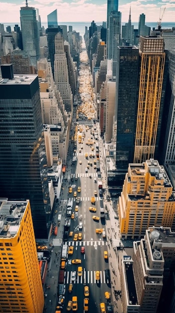 widok z powietrza na dachy budynków w centrum Nowego Jorku