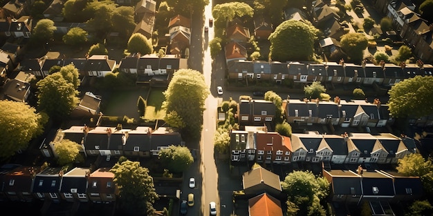 Zdjęcie widok z powietrza na dzielnicę mieszkalną w mieście