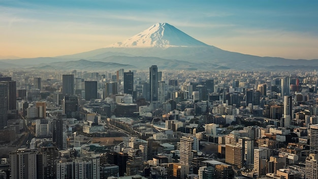 Widok z powietrza na krajobraz miasta Tokio z górą Fuji w Japonii