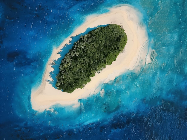 Widok z powietrza na małą wyspę z niebieskim oceanem i zielonymi wyspami Atmosfera morska