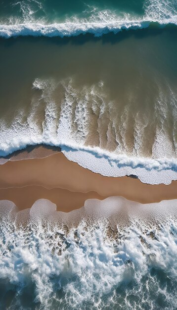 Widok z powietrza na plażę z falami rozbijającymi się na piasku