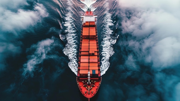 Widok z powietrza na statek towarowy na oceanie