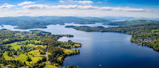 Zdjęcie widok z powietrza na windermere w lake district