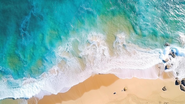 Widok z powietrza piaszczystej plaży i turkusowego morza