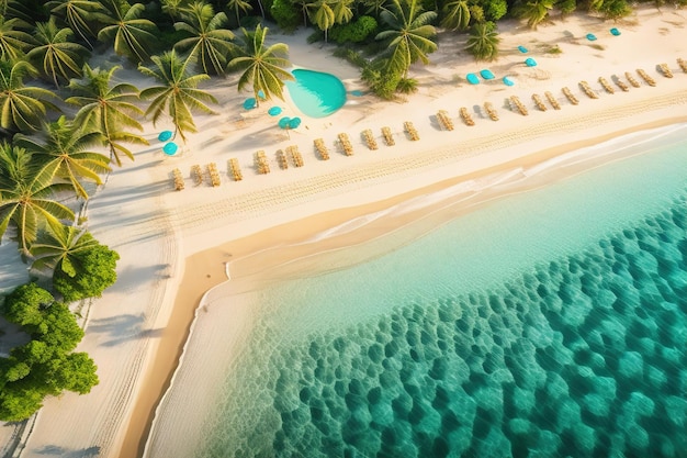 Widok z powietrza pięknej tropikalnej plaży i morza z palmą kokosową