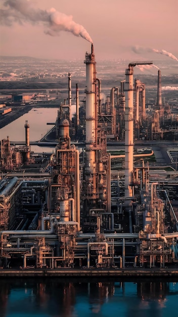 Widok z powietrza przemysłu naftowego rafinerii gazu i ropy naftowej