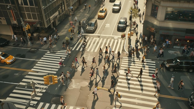 Widok z powietrza ruchliwego przejścia dla pieszych w mieście w ciągu dnia