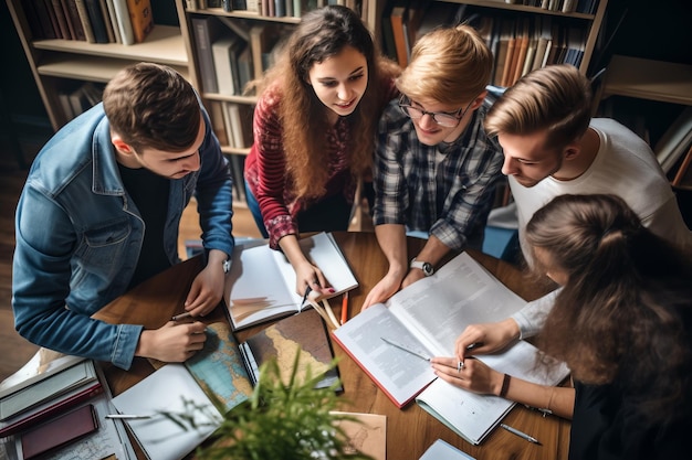 Zdjęcie widok z powietrza studentów uniwersyteckich przygotowujących się do egzaminów