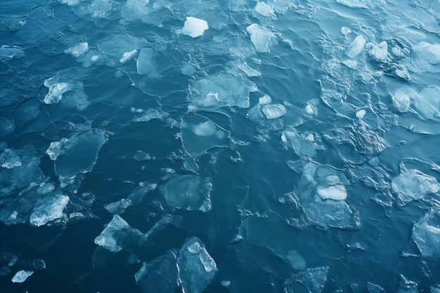Widok z powietrza topniejących gór lodowych otoczonych wodami oceanu Katastrofa ekologiczna globalne ocieplenie
