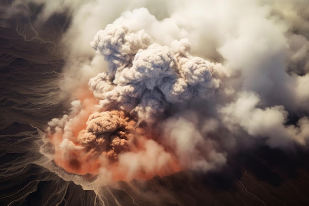 Widok z powietrza wznoszących się pióropuszy dymu wulkanicznego