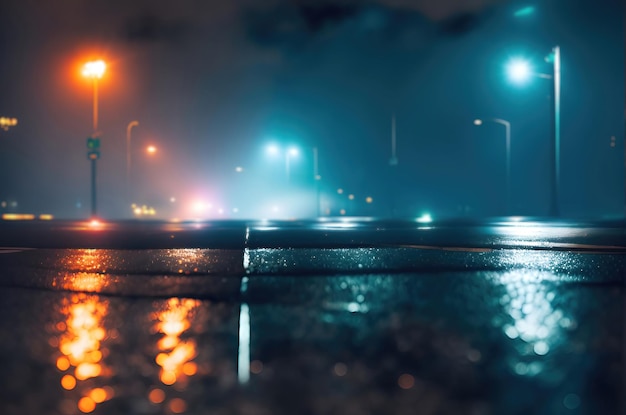 Widok z poziomu asfaltu na nocną drogę