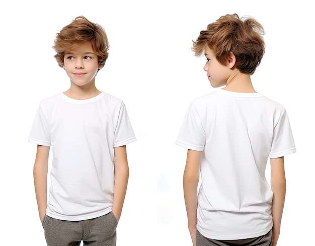 Widok z przodu i z tyłu małego chłopca ubranego w białą koszulkę