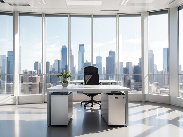 Widok z przodu nowoczesne puste biuro z panoramiczną wersją systemu Windows 7