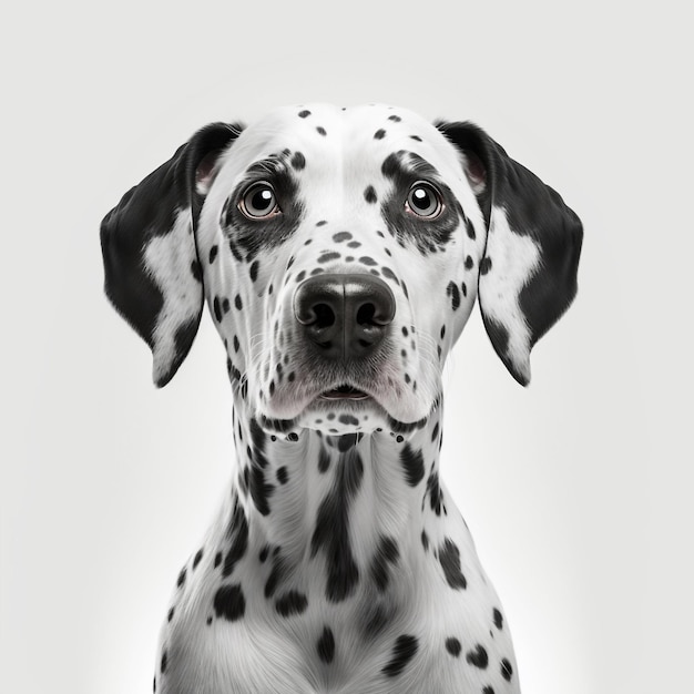 Widok z przodu psa dalmatyńczyka w studio na białym tle Generative AI