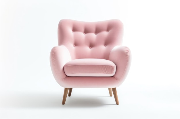 Widok z przodu rumieniec różowy nowoczesny fotel z połowy wieku na białym tle Generacyjna sztuczna inteligencja