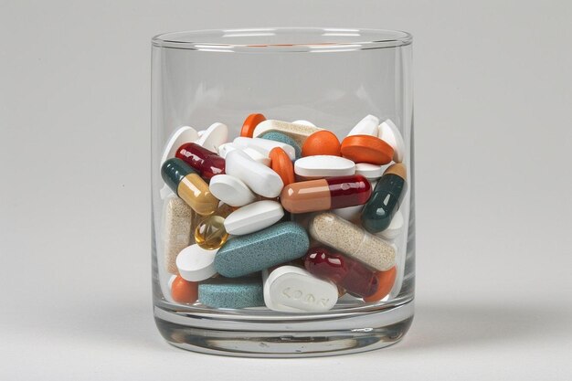 Widok z przodu szkła z różnymi tabletkami