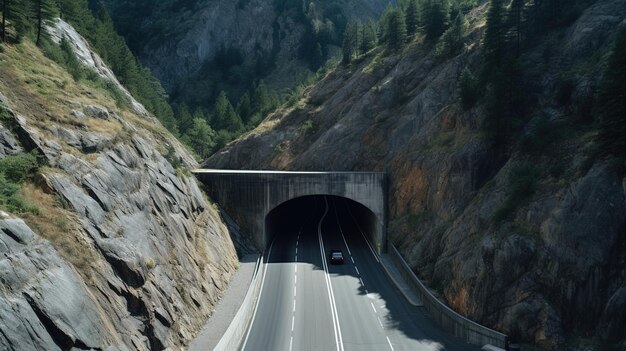 Widok z punktu widzenia ptaków na tunel samochodowy w górach piękne tapety dla turystyki i reklamy