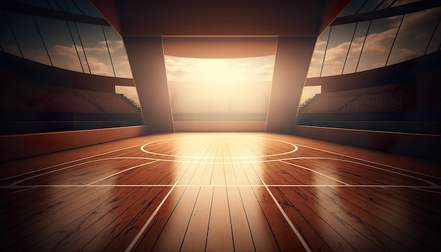 Widok z trybuny do koszykówki Arena Ilustracja kreatywna Ai Generate
