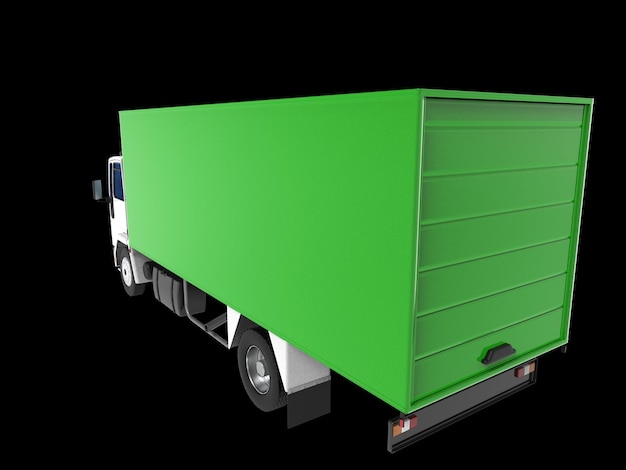 Widok z tyłu Ilustracja 3D pustej lekkiej ciężarówki handlowej z tylnymi drzwiami otwartymi na białym tle