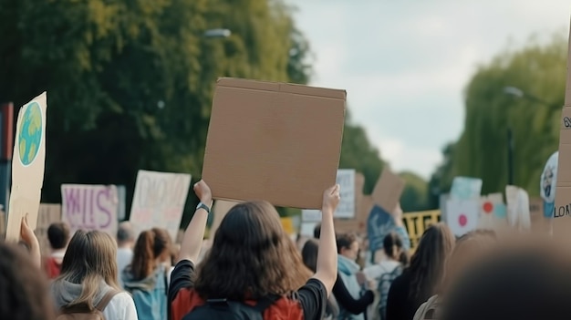 Widok z tyłu ludzi z plakatami i plakatami strajkowymi wygenerowany przez sztuczną inteligencję