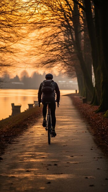 Widok z tyłu rowerzysty na miasto