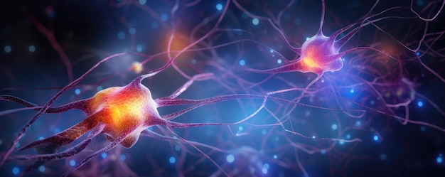 Widok z wnętrza ludzkiego mózgu z neuronami w panoramie banera części ciała Generatywna sztuczna inteligencja