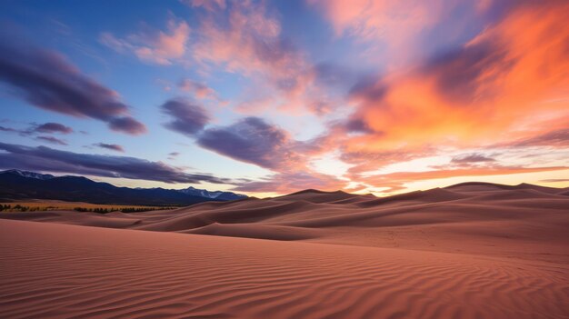 widok zachodu słońca na pustynię z górami na tle