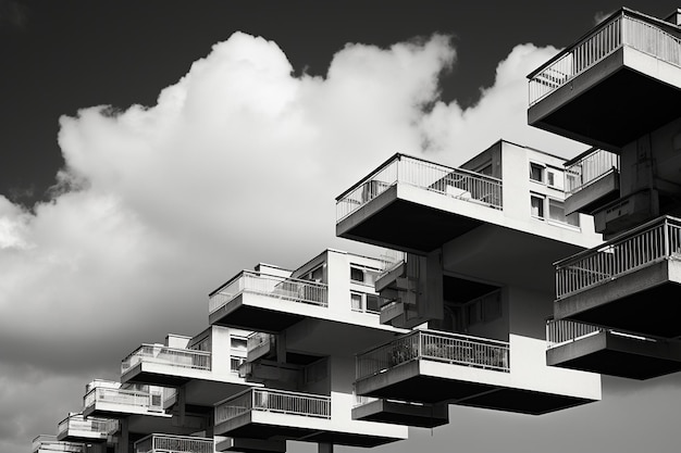 Widoki na panoramę Apartamenty wznoszące się pod zachmurzonym niebem Generacyjna sztuczna inteligencja