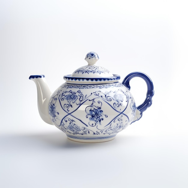 Wieczna elegancja klasycznego niebieskiego i białego wiktoriańskiego czajnika