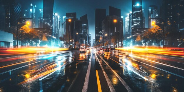 Wieczorne miasto niewyraźne światło ruch samochodowy wysokie budynki New York szablon tła