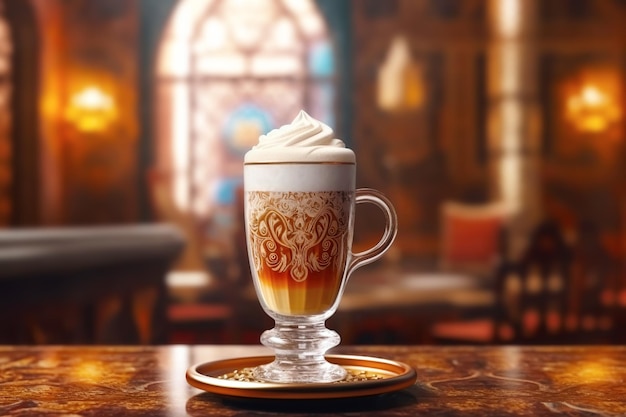 Wiedeńska kawa w wysokiej szklance z śmietanką Generatywna ilustracja AI