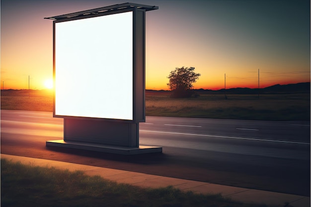 Wiejska Droga Z Pustą Makietą Lightbox Stojącą Wzdłuż Niej