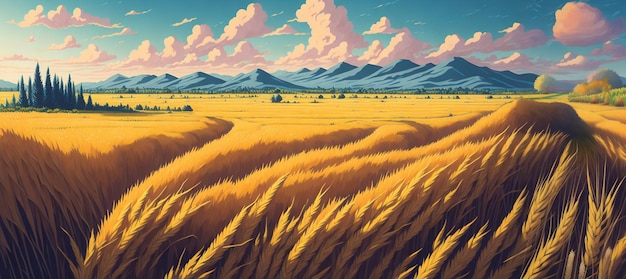 Zdjęcie wiejski krajobraz pole pszenicy ai generowane ilustracji