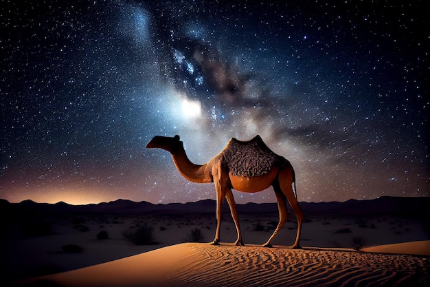 Wielbłąd w pustynnym świętym Ramadan Kareem Generatywnym Ai