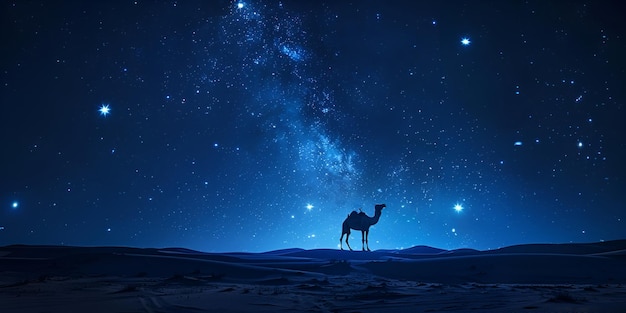 wielbłądy na pustyni z gwiazdami