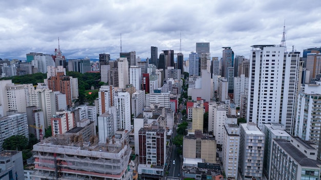 Wiele budynków w dzielnicy Jardins w Sao Paulo Brazylia Budynki mieszkalne i komercyjne Widok z lotu ptaka