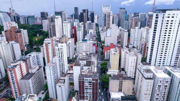 Wiele budynków w dzielnicy Jardins w Sao Paulo Brazylia Budynki mieszkalne i komercyjne Widok z lotu ptaka