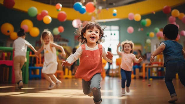 Wiele dzieci bawi się w pokoju z balonami