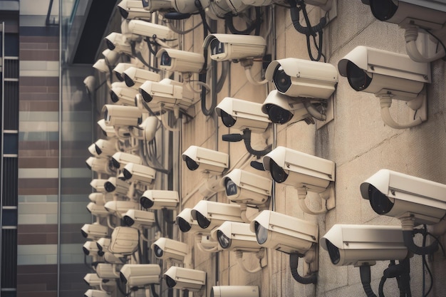Wiele kamer bezpieczeństwa cctv monitorujących miasto Generative ai