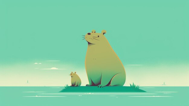 Wiele minimalistycznych ilustracji z capybarami w kolorze Sea Green