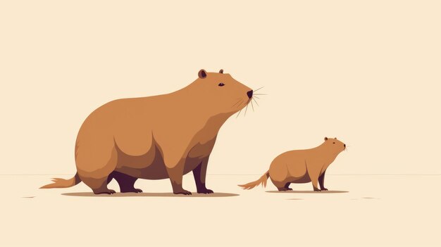 Wiele minimalistycznych ilustracji z capybarami w kolorze Tan