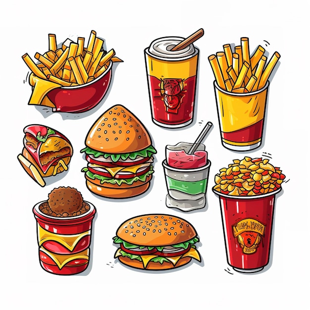 Wiele naklejek wektorowych o tematyce fast food