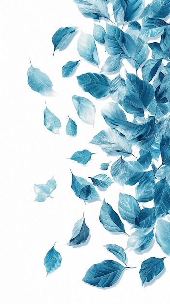Wiele niebieskich liści latających w powietrzu