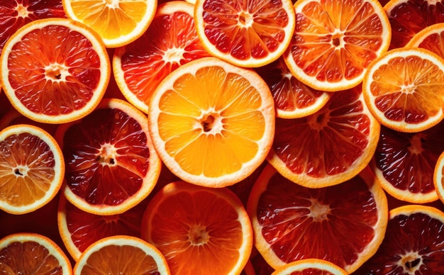 Wiele plasterków soczystych krwistych owoców pomarańczowych jako tło