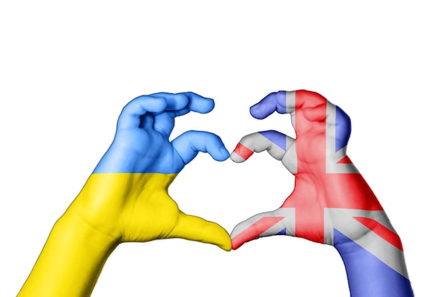 Wielka Brytania Ukraina Serce, Gest Ręki Tworzący Serce, Módl Się Za Ukrainę
