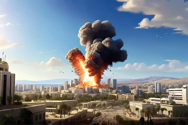 Zdjęcie wielka eksplozja w tle miasta w izraelu część 4