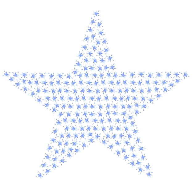 Zdjęcie wielka gwiazda małych niebieskich gwiazdek. akwarela ilustracja.