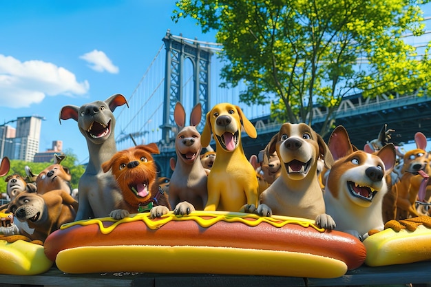 Wielka kradzież hot dogów grupa miejskich psów dokonała napadu stulecia, kradnąc największy na świecie hot dog z corocznego festiwalu na Coney Island.