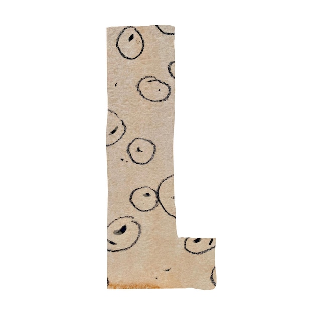 Wielka litera L wycięta z papieru teksturowanego alfabetu Ozdobione linie pociągnięć i kropek Gwasz mieszany