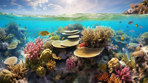 Wielka rafa koralowa w Australii, tętniące życiem ogrody koralowe. Stworzone przy użyciu technologii generatywnej sztucznej inteligencji